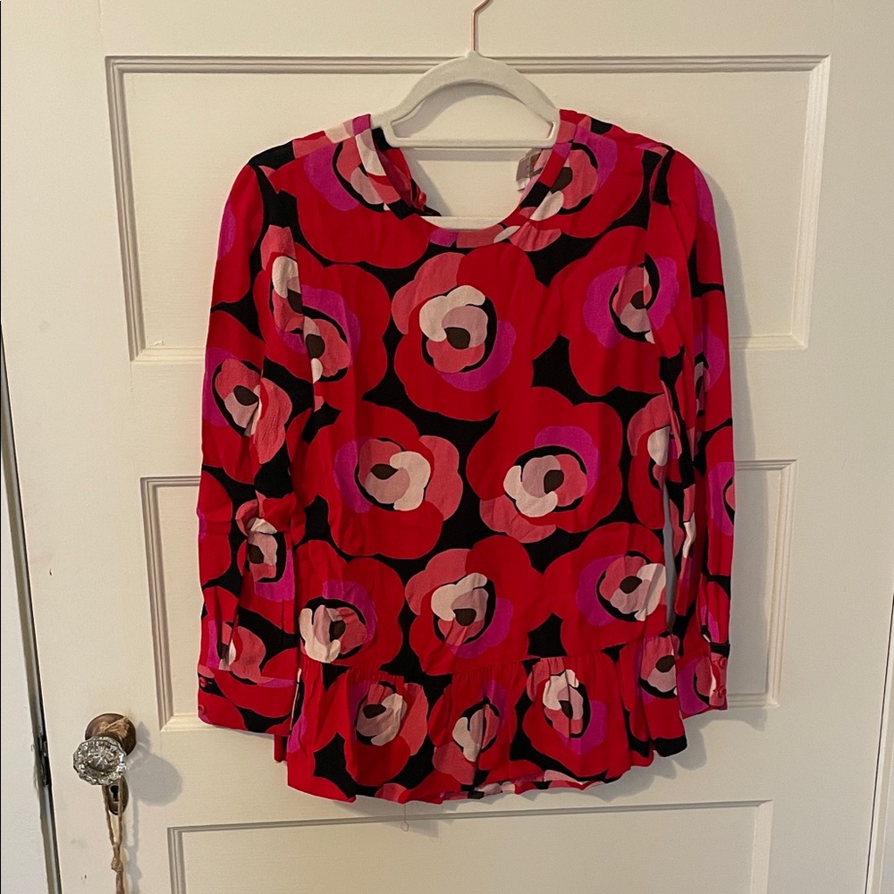 Kate Spade Red and Pink Floral Blouse